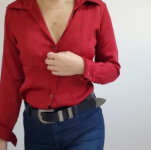 Red button down blouse